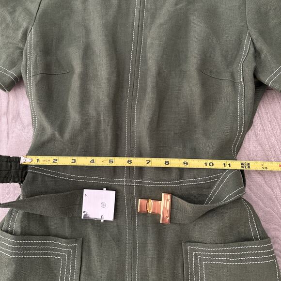 Tory Burch Nadia Dress Green Linen Short Sleeve Size 6 Belted Lined Zip Green - Picture 7 of 13
